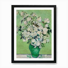 Roses In A Green Vase 1 Art Print