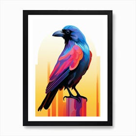 Colourful Geometric Bird Crow 1 Art Print