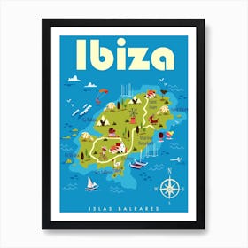 Ibiza Map Poster Green & Blue Art Print