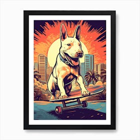 Bull Terrier Dog Skateboarding Illustration 4 Art Print