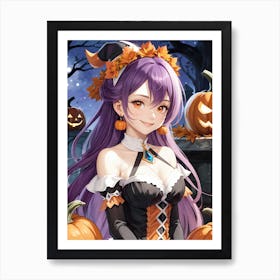 Sexy Girl With Pumpkin Halloween Painting (18) Art Print