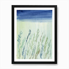 Summer Field - landscape minimal green blue nature sky watercolor Art Print