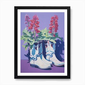 A Painting Of Cowboy Boots With Snapdragon Flowers, Fauvist Style, Still Life 3 Art Print