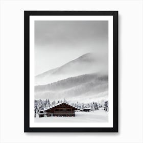 Shiga Kogen, Japan Black And White Skiing Poster Art Print