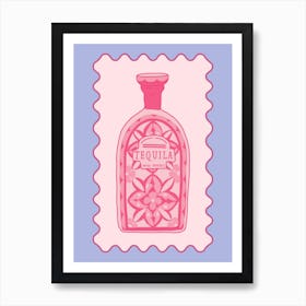 Pink Tequila Bottle Poster, Bar Cart Art Print