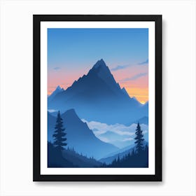 Misty Mountains Vertical Composition In Blue Tone 214 Art Print