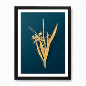 Vintage White Baboon Root Botanical in Gold on Teal Blue n.0231 Art Print