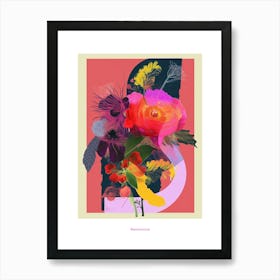 Ranunculus 4 Neon Flower Collage Poster Art Print