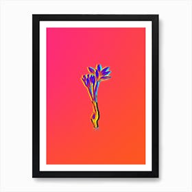 Neon Autumn Crocus Botanical in Hot Pink and Electric Blue n.0524 Art Print