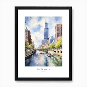 River Walk Chicago Watercolour Travel Poster Art Print