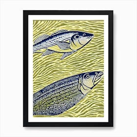 Bluestreak Cleaner Wrasse II Linocut Art Print