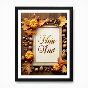 Calligraphy In An Elegant Cursive Script Forming A Festive Christmas Greeting Framed By Autumn Leav (3) Art Print