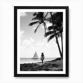 Girl On The Beach In Barbados, Black And White Analogue Photograph 2 Art Print