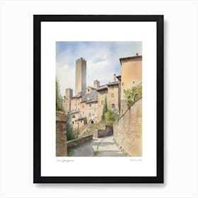 San Gimignano, Tuscany, Italy 2 Watercolour Travel Poster Affiche