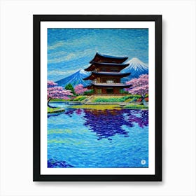 Pagoda In Bloom Mount Fuji Japan Beautiful Lake Landscape Art Print