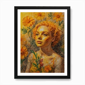 Girl With Flowers 3 Art Print