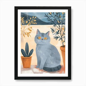 British Shorthair Cat Storybook Illustration 1 Art Print