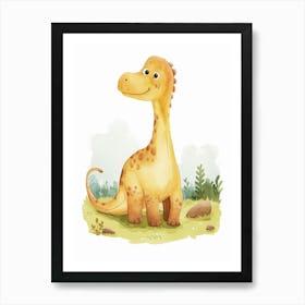 Cute Cartoon Compsognathus Watercolour 1 Art Print