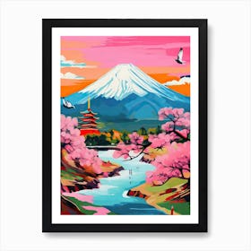 Mount Fuji Japan Travel Cherry Blossoms Painting Art Print