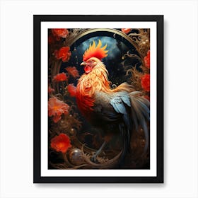 Rooster In The Moonlight Art Print