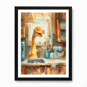 Dinosaur Cooking In The Kitchen Painting 2 Art Print