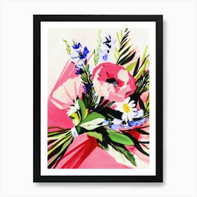 Pink, Blue and Green Gouache Bouquet of Flowers Art Print