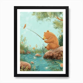 Brown Bear Fishing In A Stream Storybook Illustration 2 Art Print