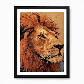 African Lion Relief Illustration Portrait 3 Art Print