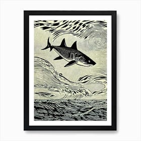 Great White Shark II Linocut Art Print