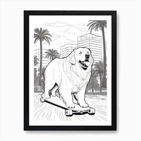 Newfoundland Dog Skateboarding Line Art 2 Art Print