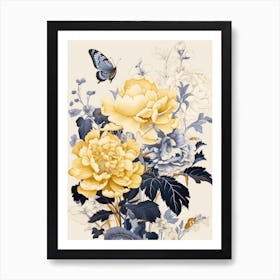 Peony And Butterfly Art Print