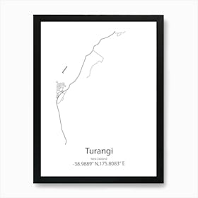 Turangi,New Zealand Minimalist Map Art Print