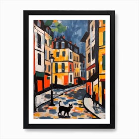 Painting Of Paris With A Cat 3 In The Style Of Matisse Art Print