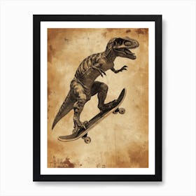 Vintage Microraptor Dinosaur On A Skateboard   2 Art Print