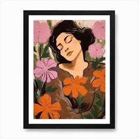 Woman With Autumnal Flowers Petunia 3 Art Print