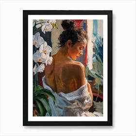 Woman With Orchids Art Print