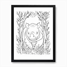 Line Art Jungle Animal Javan Rhinoceros 4 Art Print
