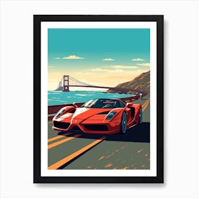 A Ferrari Enzo In The Pacific Coast Highway Car Illustration 2 Art Print