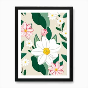 Bouquet Of Spring Flowers Including Tulips White Roses And Daisies Set Against A Botanical Garden (3) Art Print