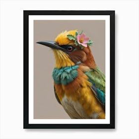 Bee Eater With A Flower Crown European Robin Art Print