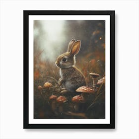 photography of a rabbit in a Whimsical woodland – soft golden light, earthy browns – cozy and enchanting nature – in the style of storybooks – ideal for nurseries, forest themed rooms, or cozy bedrooms 3 Art Print