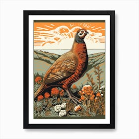 Vintage Bird Linocut Grouse 2 Art Print