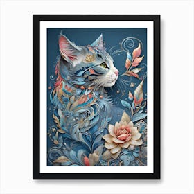 Cat With Flowers Art Print