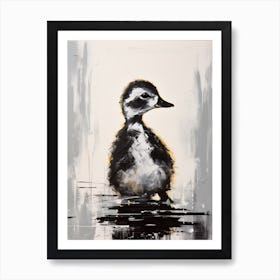 Black & White Impasto Painting Of A Duckling 4 Art Print