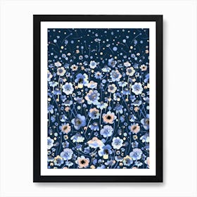 Ink Soft Flowers Navy Degrade Art Print