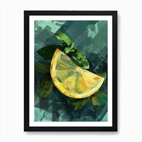 Abstract Artistic Slice Of Lemon On Green Background Poster