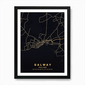 Galway Ireland Black And Gold Map Art Print