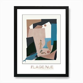 PLAGE NUE - Retro, Vintage, Pop Art, Nude Beach, Silhouette, Swimming , SEAL, BEACH BALL, Pink,  Peach, Blue, and Beach Ball  by "COLT x WILDE"  Art Print