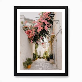 Pink Bougainvillea, pink flowers in the streets of Puglia, Italy | travel photography 1 Art Print