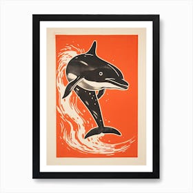 Dolphin, Woodblock Animal  Drawing 3 Art Print